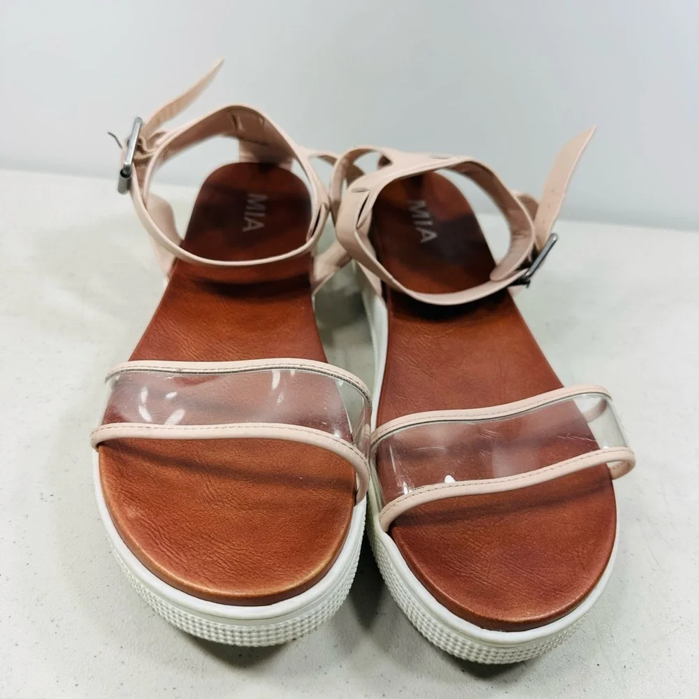MIA Sandals Womens 10 Casual Ankle Strap Open Toe Platform Pink Faux Leather